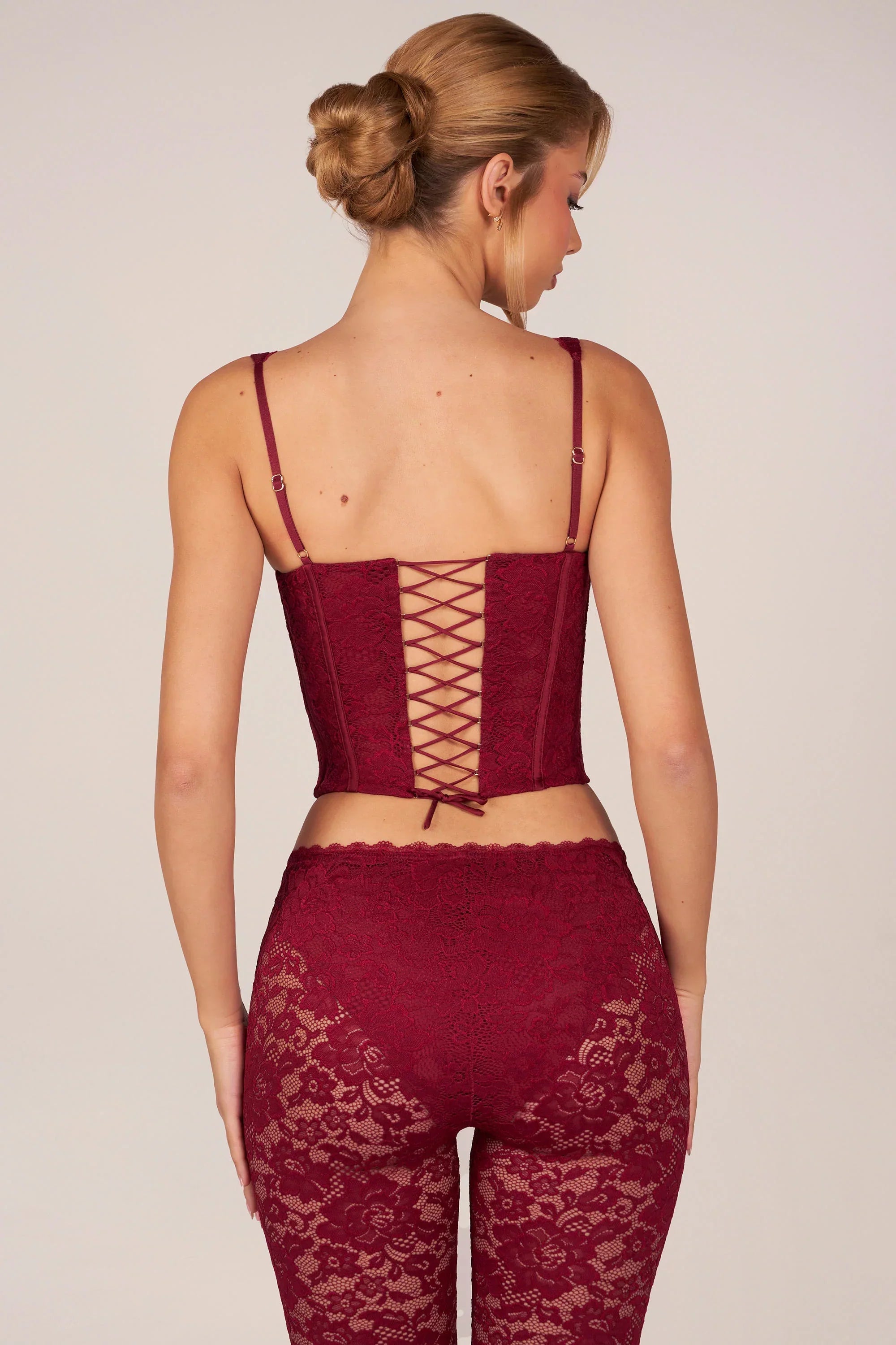 Lace Up Corset Top in Cherry Red