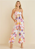 Square Neck Printed Jumpsuit White Multi