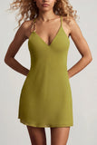 Open Back A Line Mini Dress in Olive Green