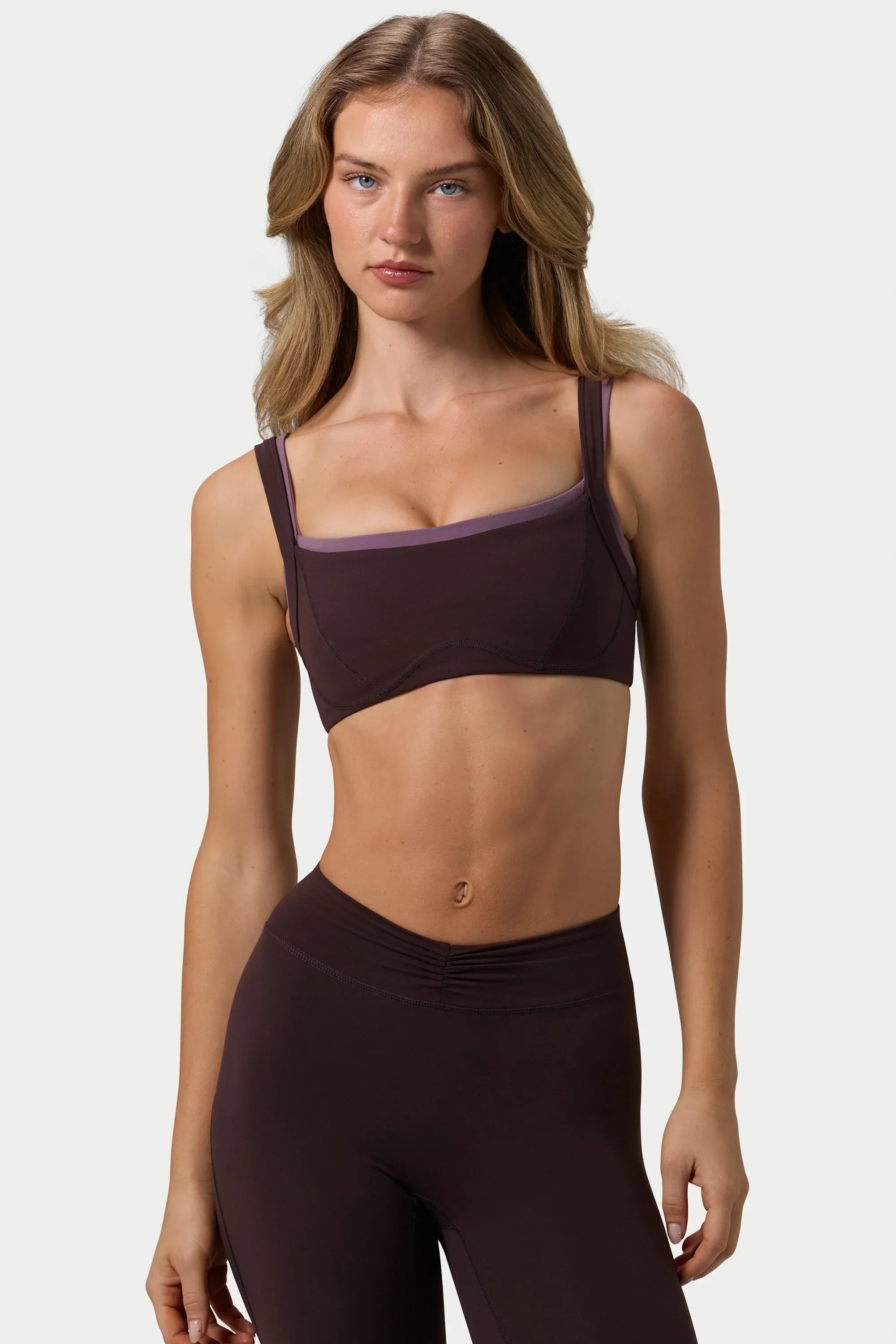 Soft Active Seam Detail Sports Bra in Espresso