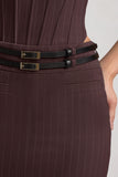 Pinstripe Low Rise Maxi Skirt in Chocolate Brown