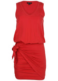 V Neck Side Wrap Mini Dress Rococco Red