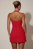 Heart Detail Halterneck A Line Mini Dress in Red