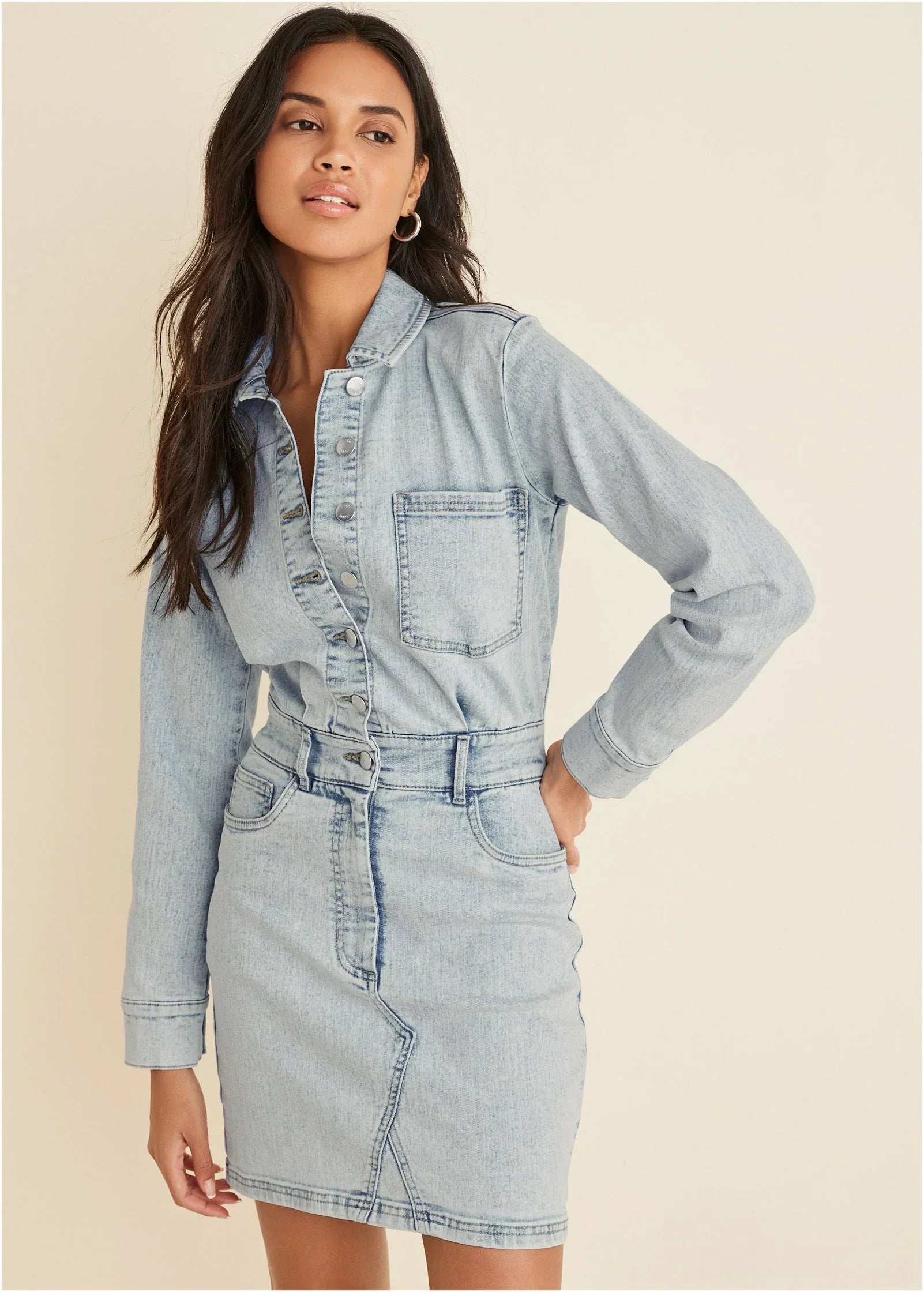 Denim Shirt Dress Light Wash