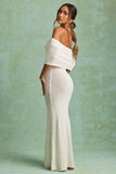 Bouclé Off Shoulder Maxi Dress in White