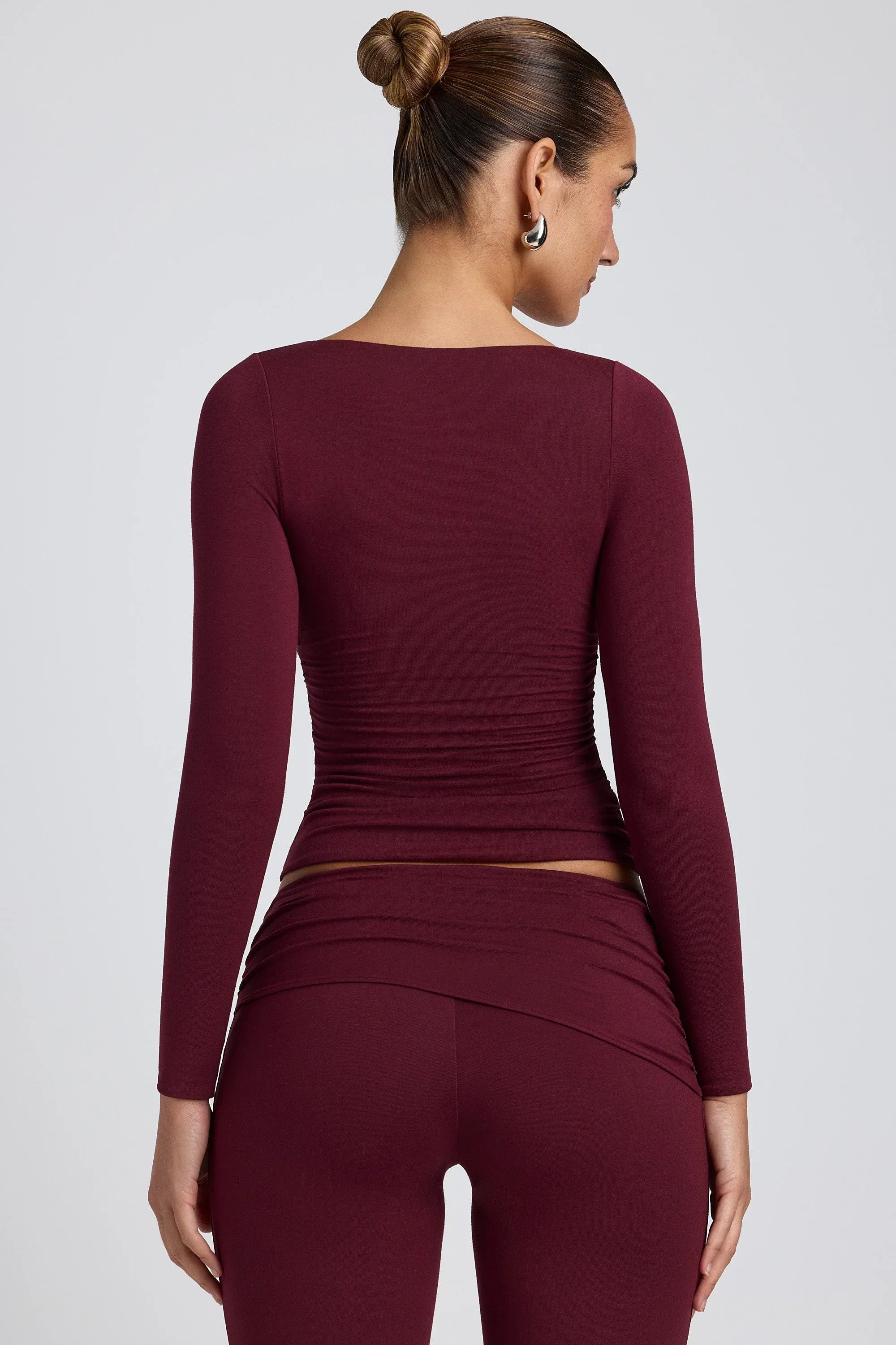 Modal Ruched Long Sleeve Top in Plum