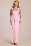 Square Neck Tie Gather Maxi Dress in Blossom Pink