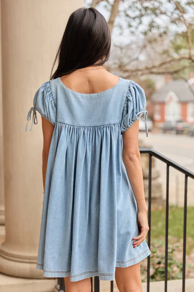 Meet Me Later Chambray Short Sleeve Swing Dress SALE