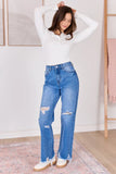 Ariel Medium Wash Distressed Wide Leg Jeans