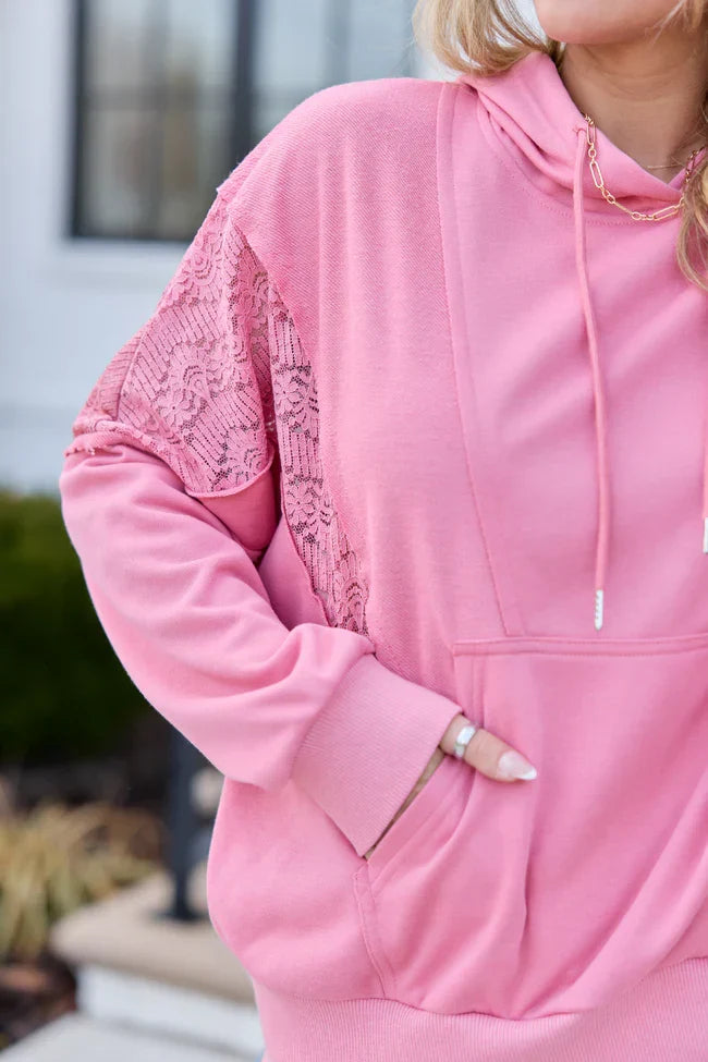 Emerson Mauve Lace Patchwork Hoodie SALE