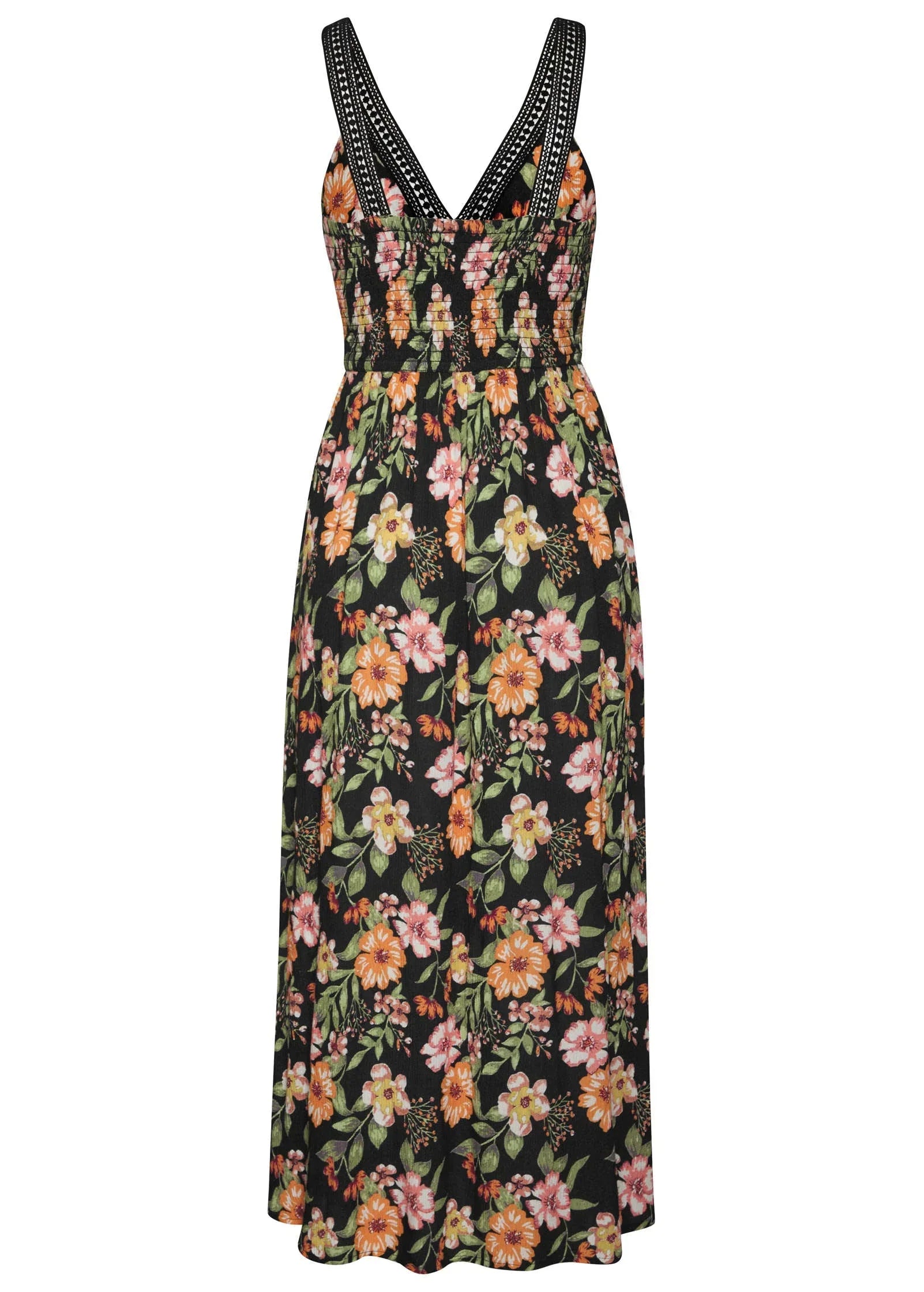 Crochet Printed Maxi Dress Black Multi