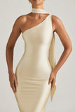 Asymmetric Scarf Detail Maxi Dress in Ivory