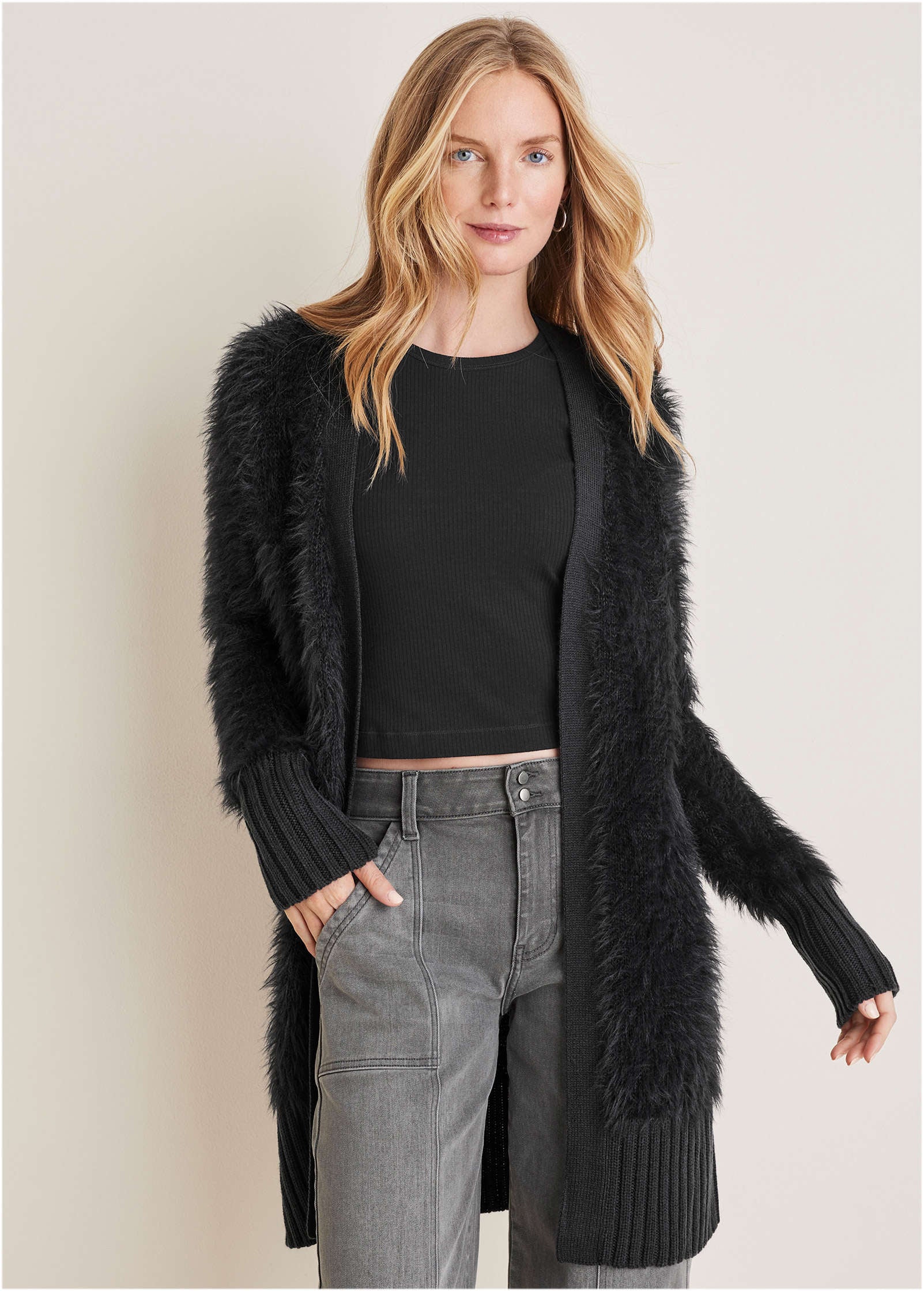 Eyelash Cardigan Jet Black
