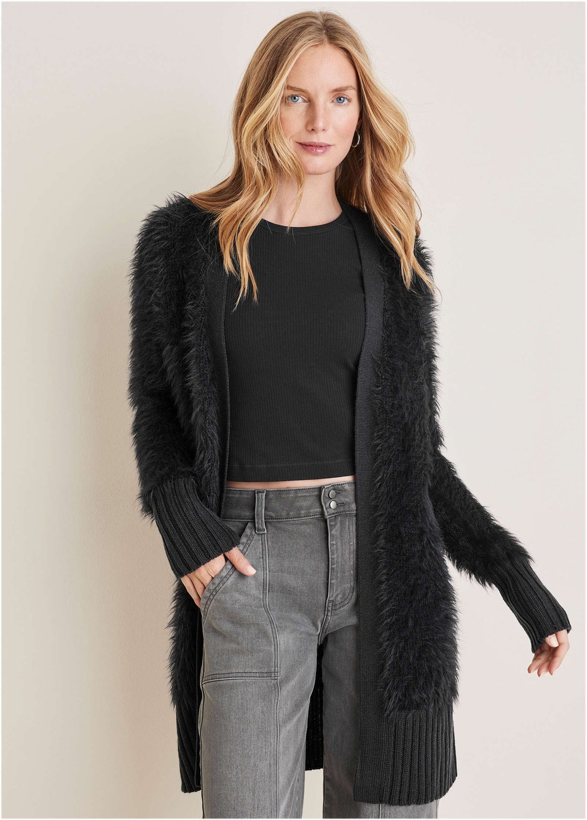 Eyelash Cardigan Jet Black