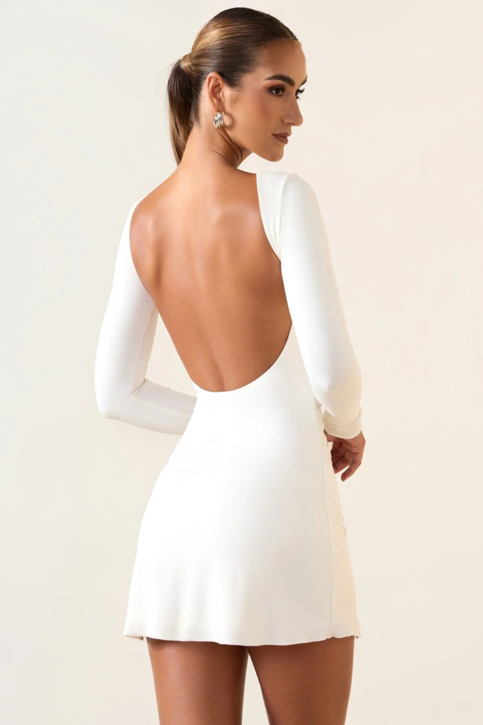 Modal Ruched Open Back Mini Dress in White