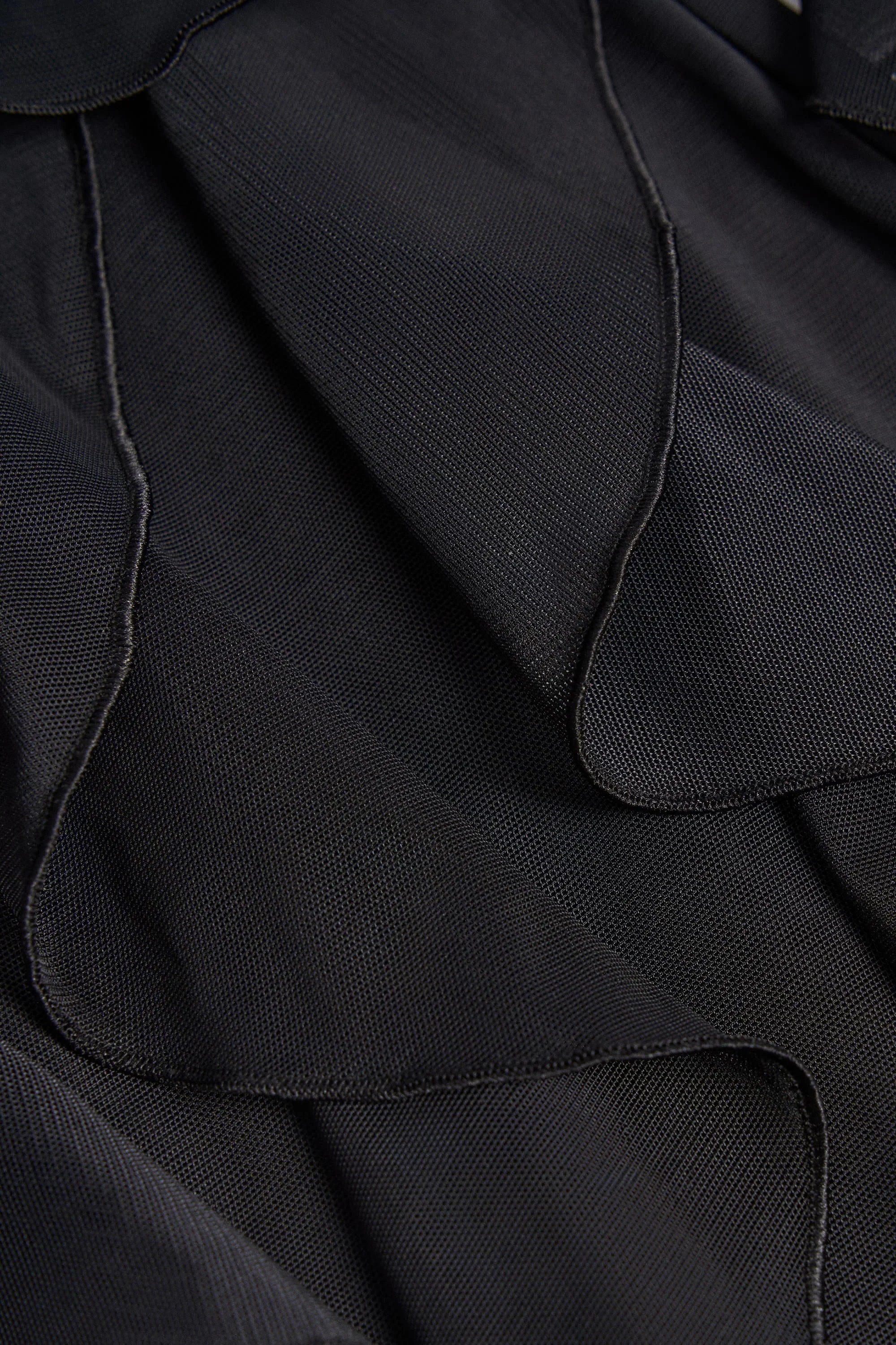 Ruffled Mid Rise Flared Trousers in Black