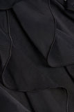 Ruffled Mid Rise Flared Trousers in Black