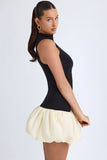 Modal Turtleneck Drop Waist Bubble Hem Mini Dress in Black