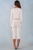 Knit Mid Rise Capri Trousers in Ivory