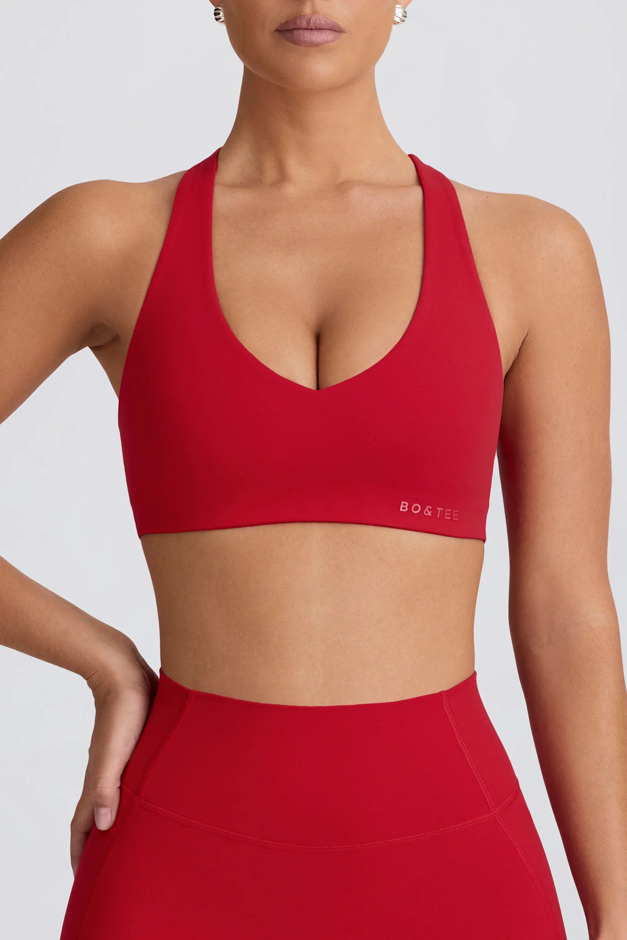 Soft Active V Neck Sports Bra in Hot Red