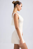 Off Shoulder Cowl Back A Line Mini Dress in Ivory