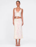 LONIE MIDI SKIRT NEUTRAL FLORAL WASHED CHERRY BLOSSOM
