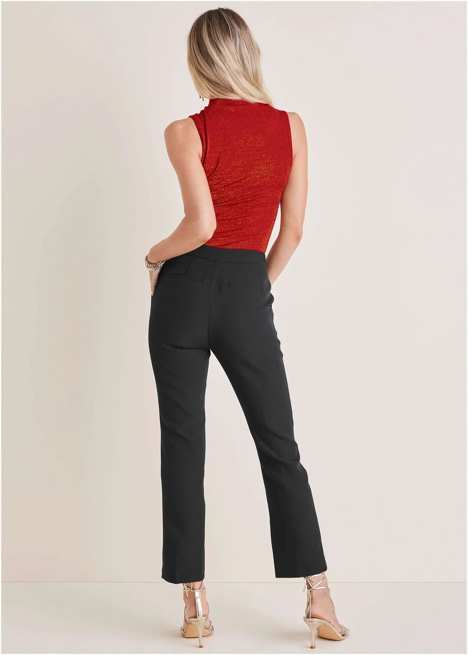 Glitter Knit Mock Neck Tank Racing Red Glitter Knit