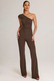 Modal One Shoulder Jumpsuit in Chocolate Brown