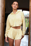 Terry Cotton Zip Up Cropped Hoodie in Lemon