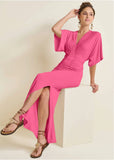 Drape Sleeve Maxi Dress Hot Pink