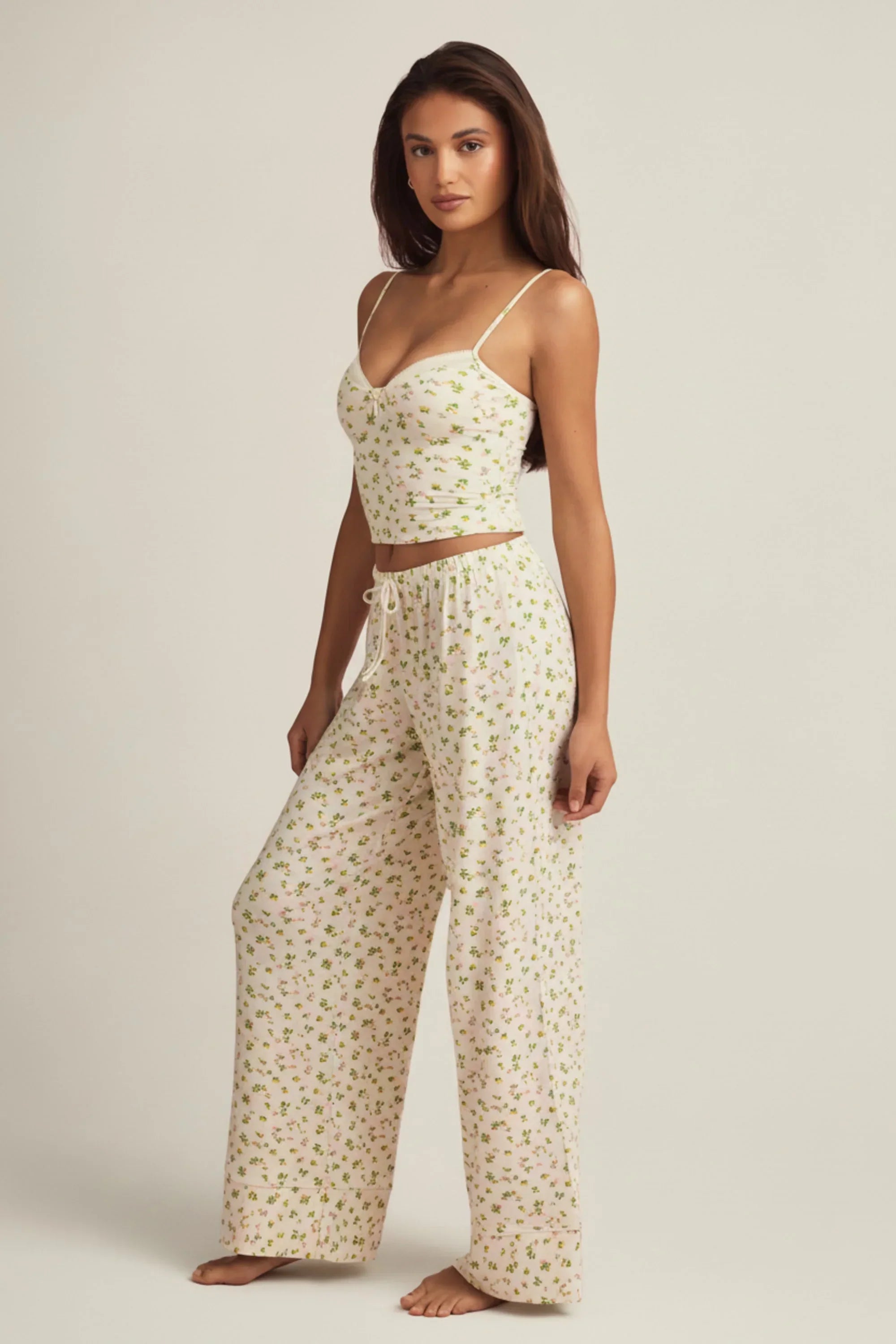 Modal Mid Rise Pyjama Trousers in Lemon Print
