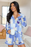Cozy Crush Long Sleeve Pajama Top Patchwork Pop Blue