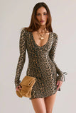 Modal Long Sleeve Mini Dress in Leopard Print