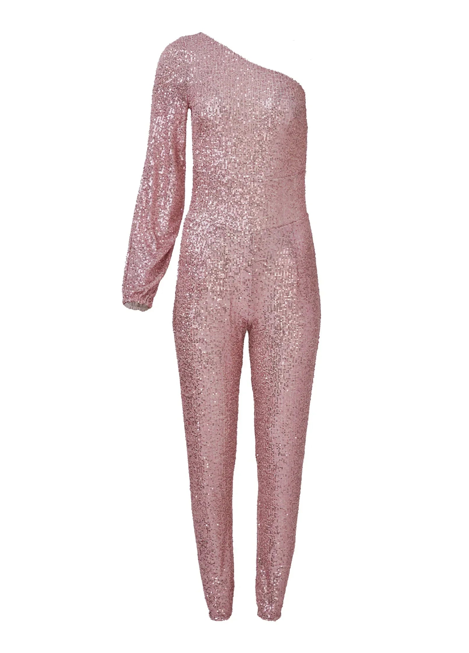 Sequin One Shoulder Jumpsuit Peach