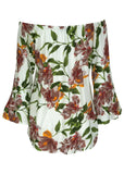 Bell Sleeve Printed Top White Floral Multi