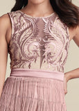 Embroidered Fringe Long Dress Tan
