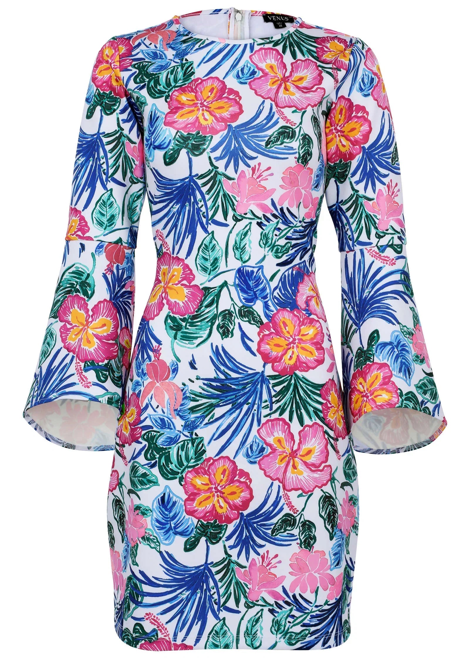 Bell Sleeve Scuba Dress Botanical Garden