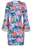 Bell Sleeve Scuba Dress Botanical Garden