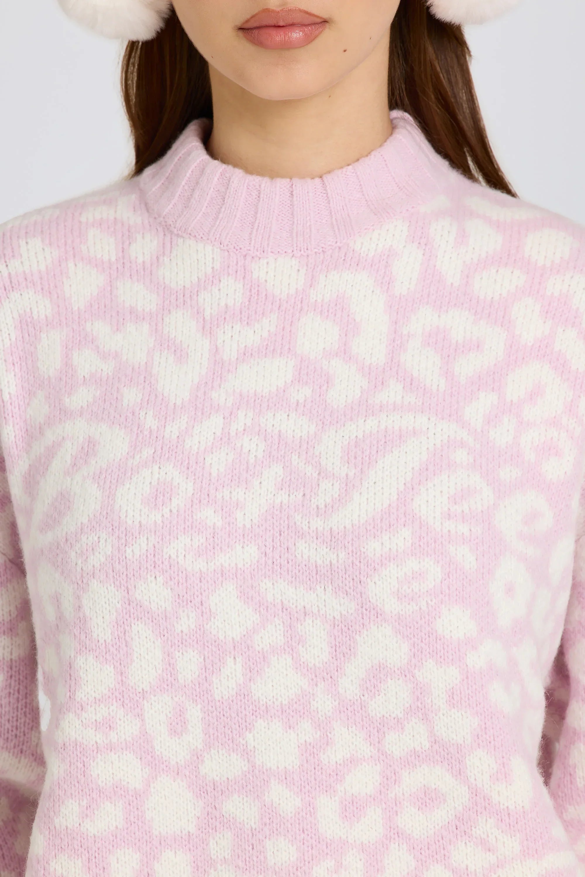 Jacquard Knit Oversized Jumper in Pink