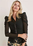 Mesh Button Front Top Jet Black