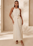 One More Day Floaty Tie Detail Maxi Dress Beige