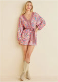 Linen Tie Waist Romper Venetian Paisley