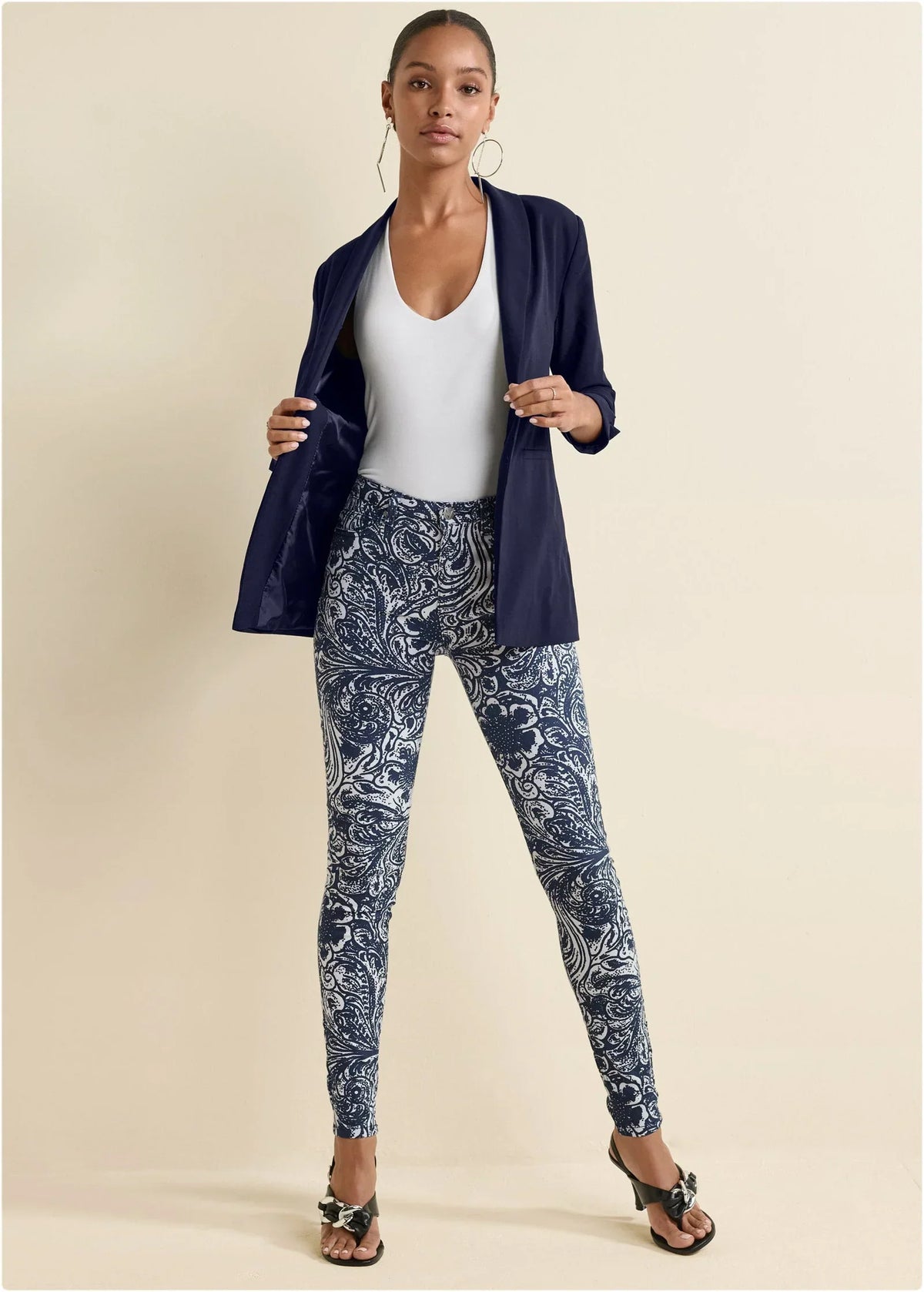 Paisley Print Skinny Jeans Blue Multi