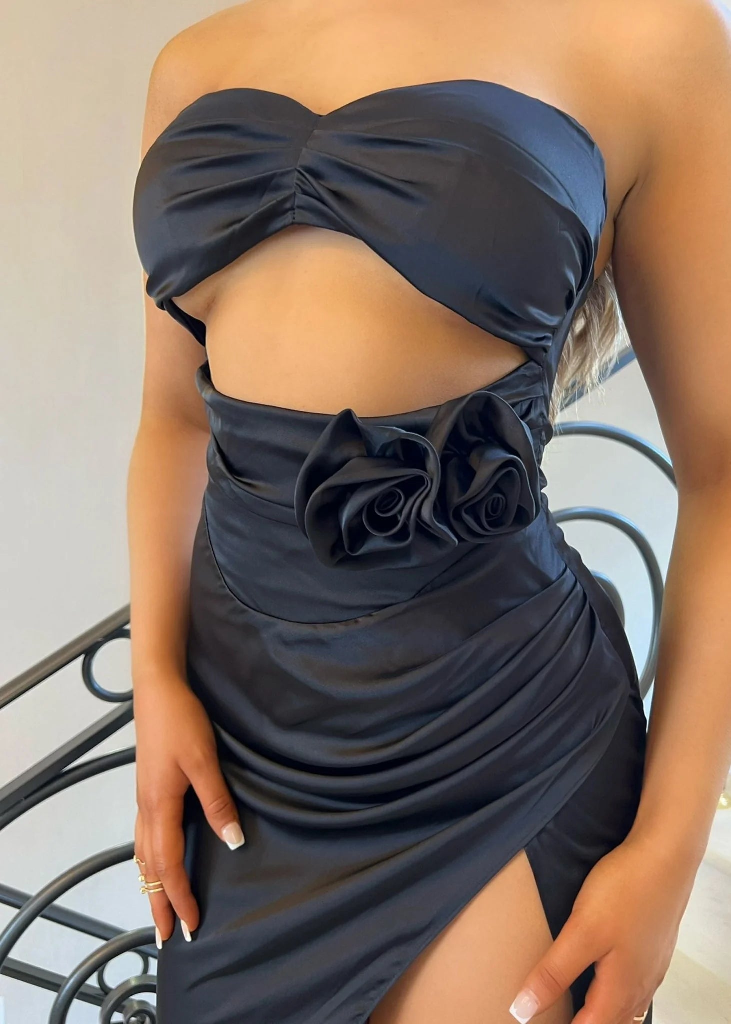Steal the Moment Corsage Gown with Neck Tie Black