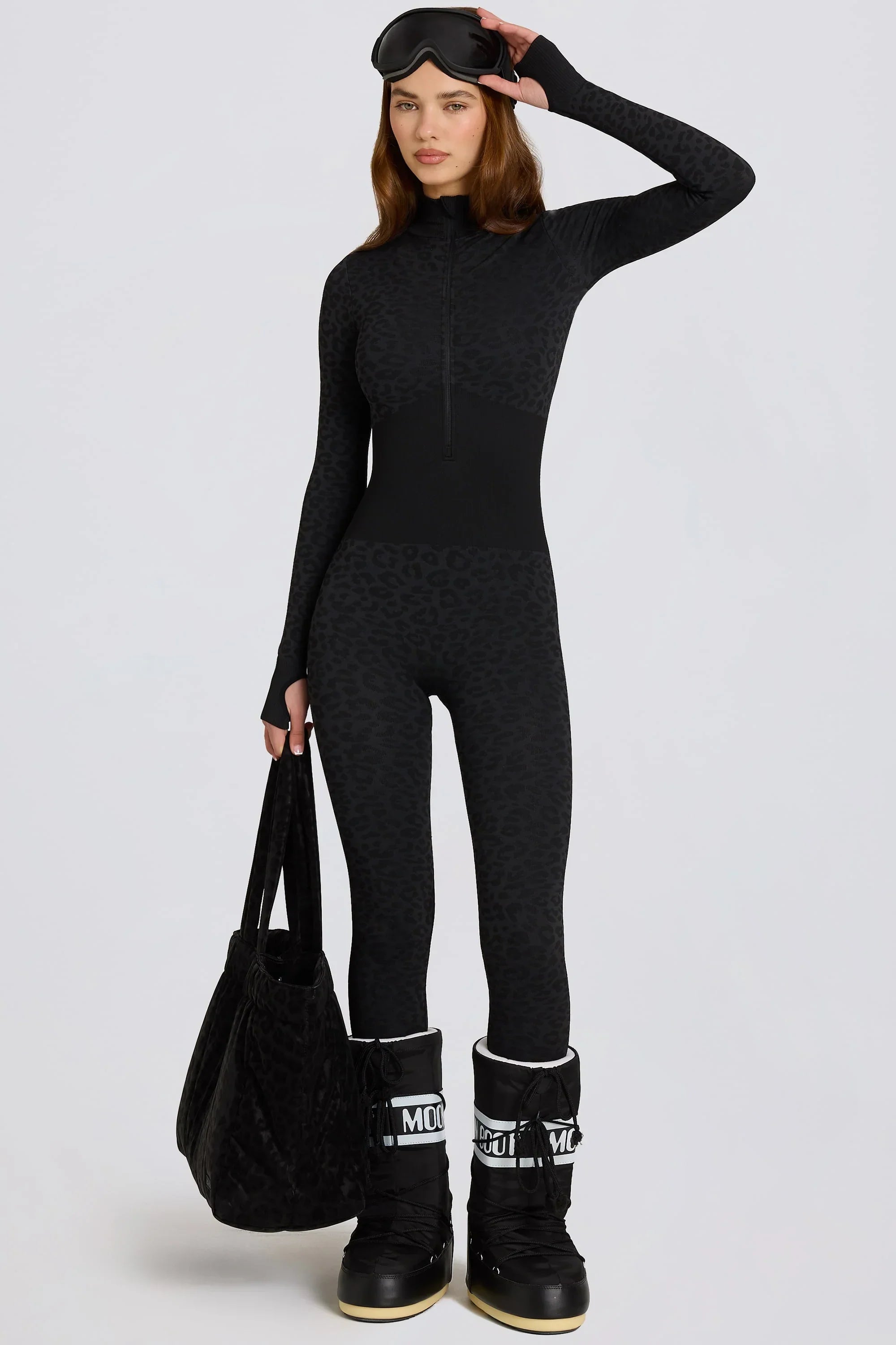 Thermal Base Layer Jumpsuit in Black Leopard