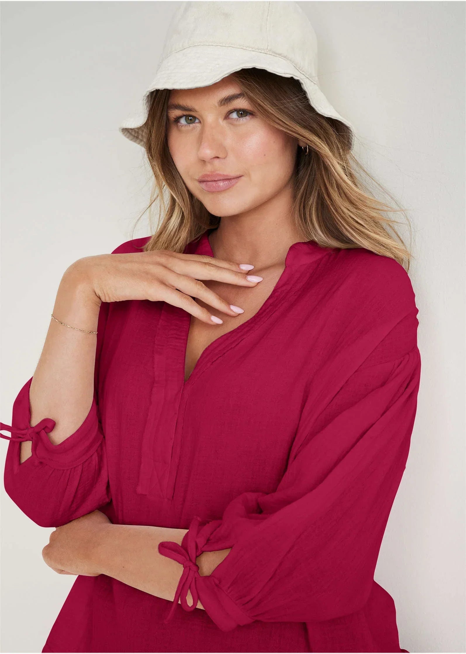 Textured Oversized Blouse Persian Red