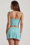 Embellished Low Rise Mini Skirt in Aqua Blue