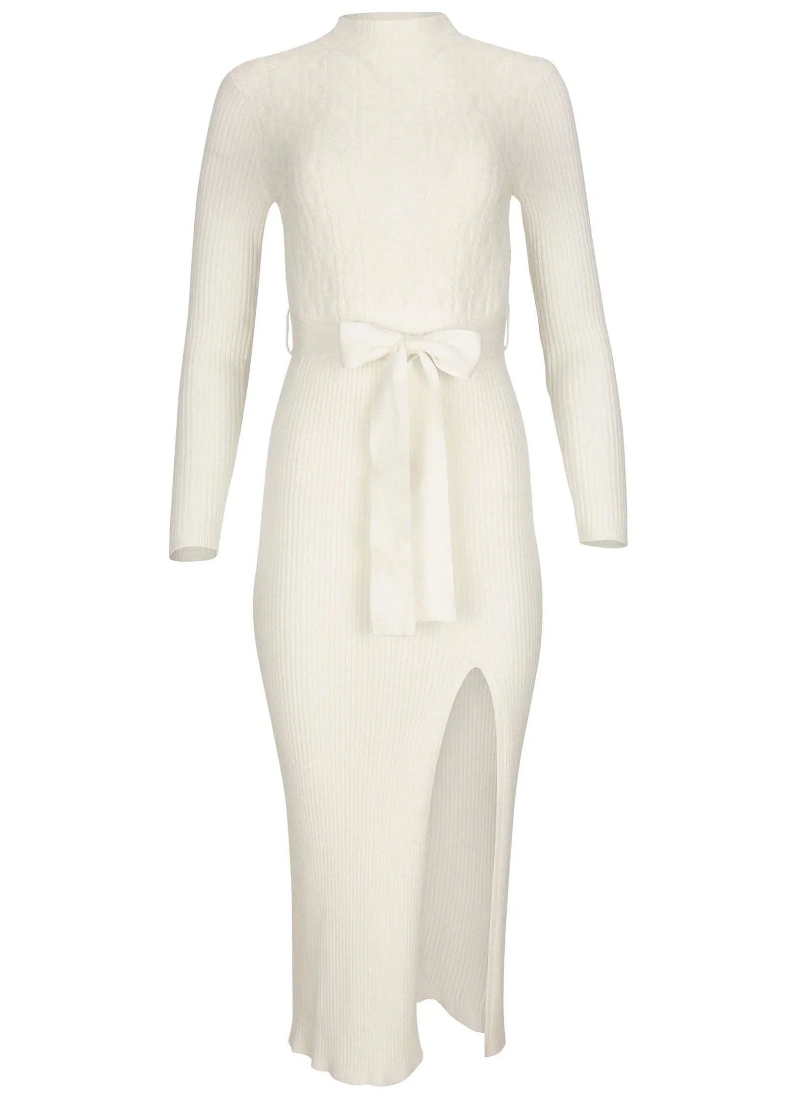 Belted Maxi Sweater Dress Off White