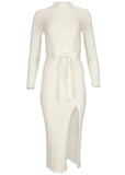 Belted Maxi Sweater Dress Off White