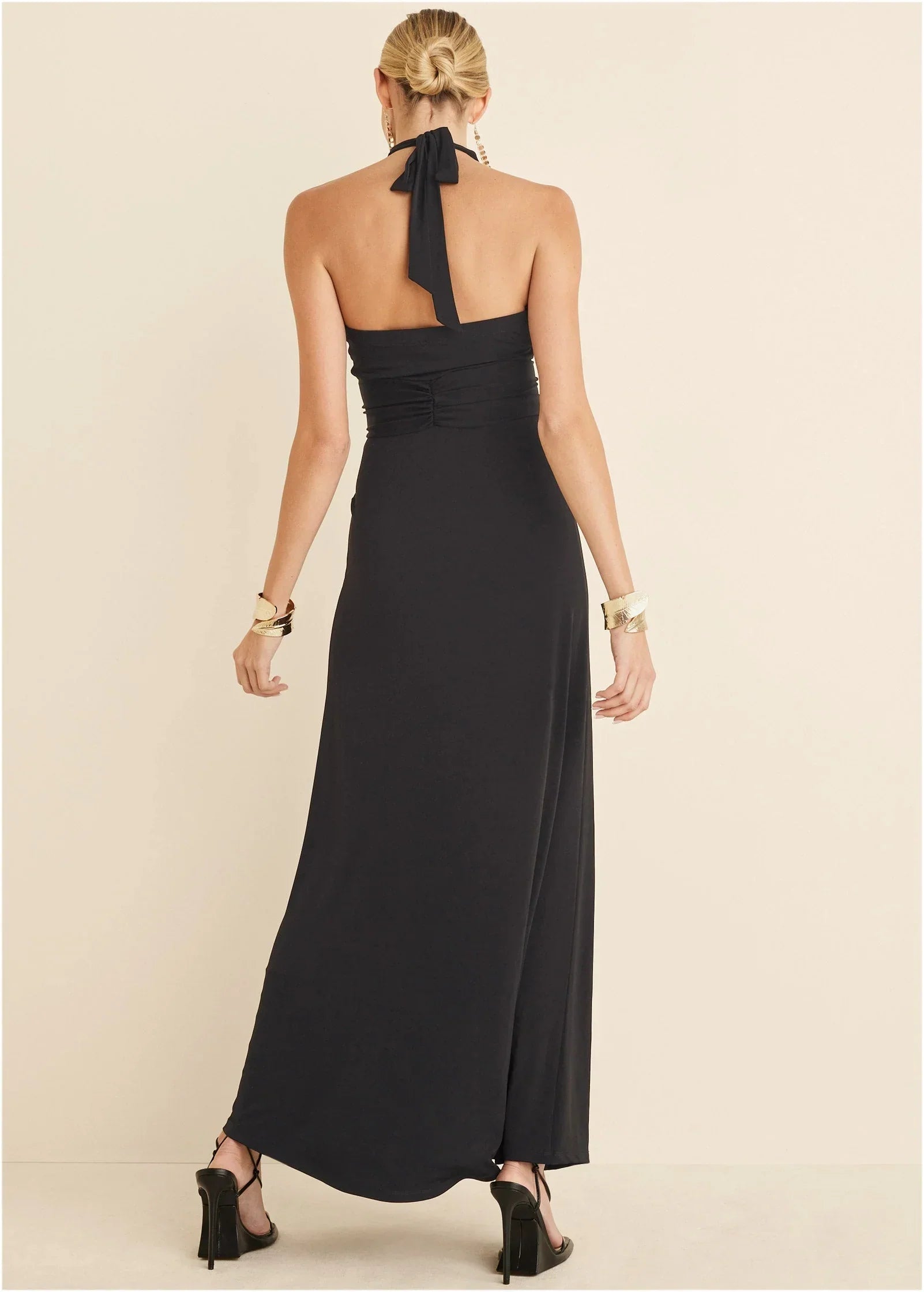 Plunging Knot Maxi Dress Jet Black